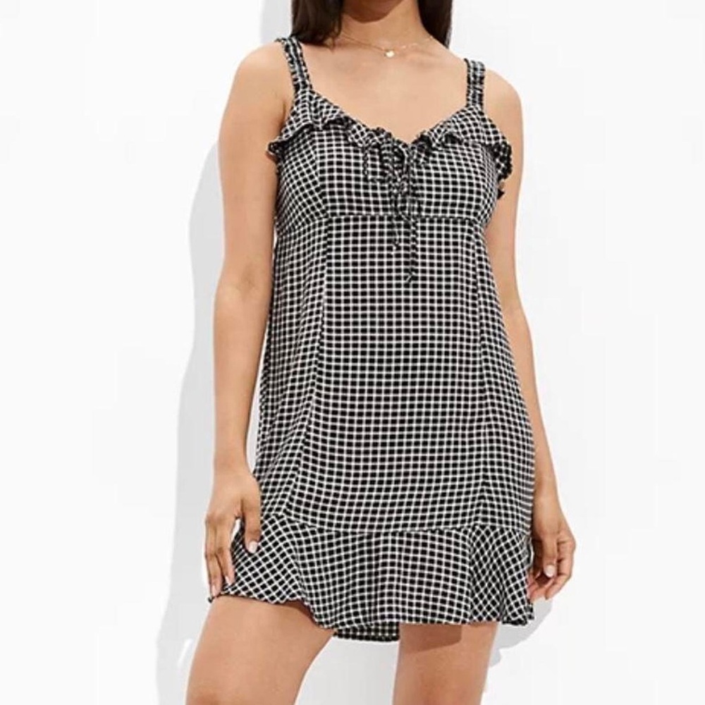 American Eagle Plaid Ruffle Mini Dress